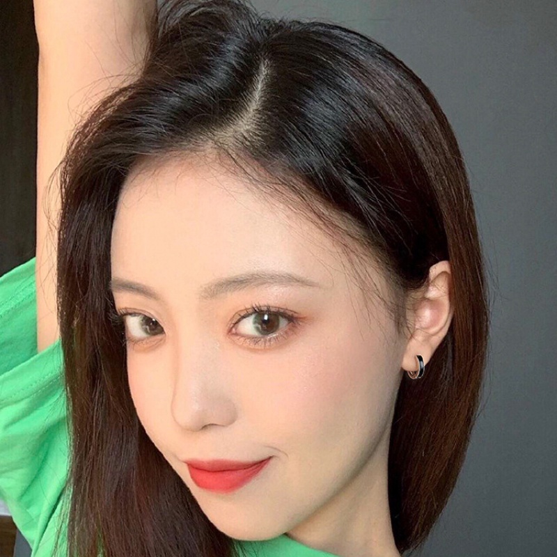 Nữ thời trang Hoa tai tròn đen trắng Hoa tai đơn giản kiểu Hàn Quốc
