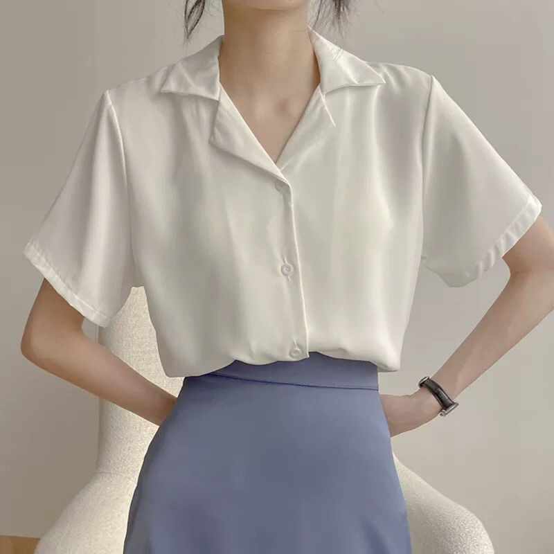 Áo sơ mi tay ngắn màu sắc retro thời trang Hàn Quốc cho nữ