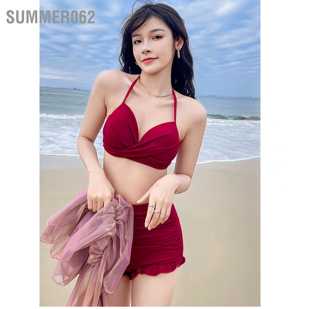 Summer062 Bộ đồ bơi nữ ba mảnh với bộ bikini che kín đáo Đồ đi tắm biển phù hợp bãi mùa hè