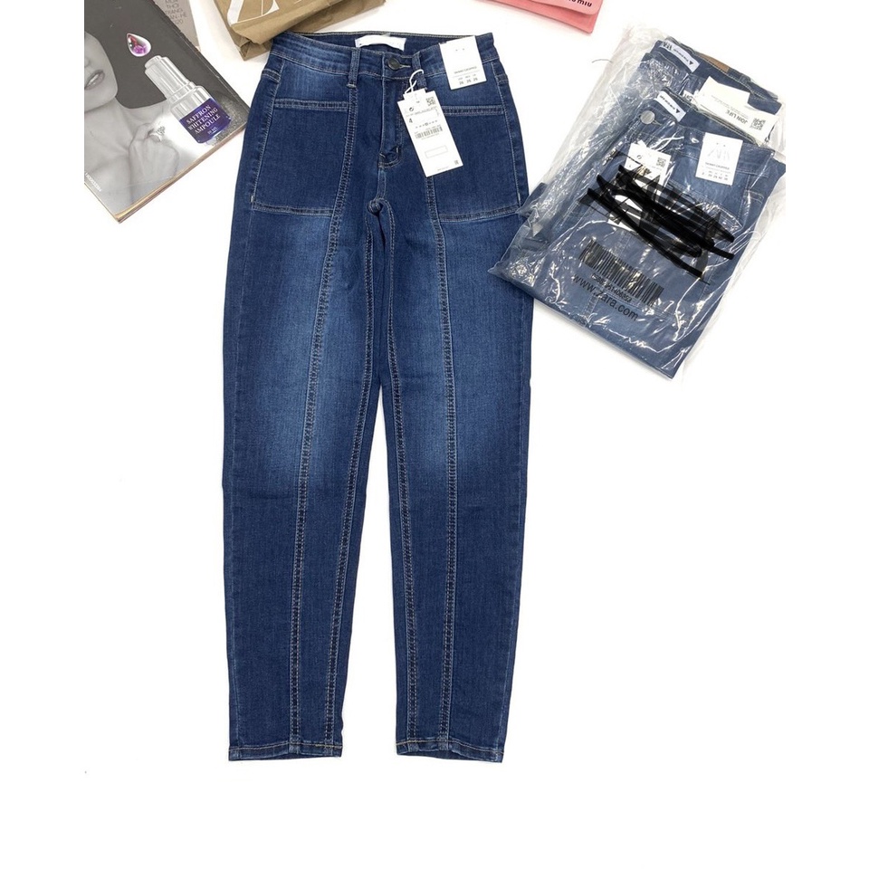 Quần baggy jean nữ lưng cao kiểu sọc, quần bò nữ ống đứng co giãn nhẹ NPQ028