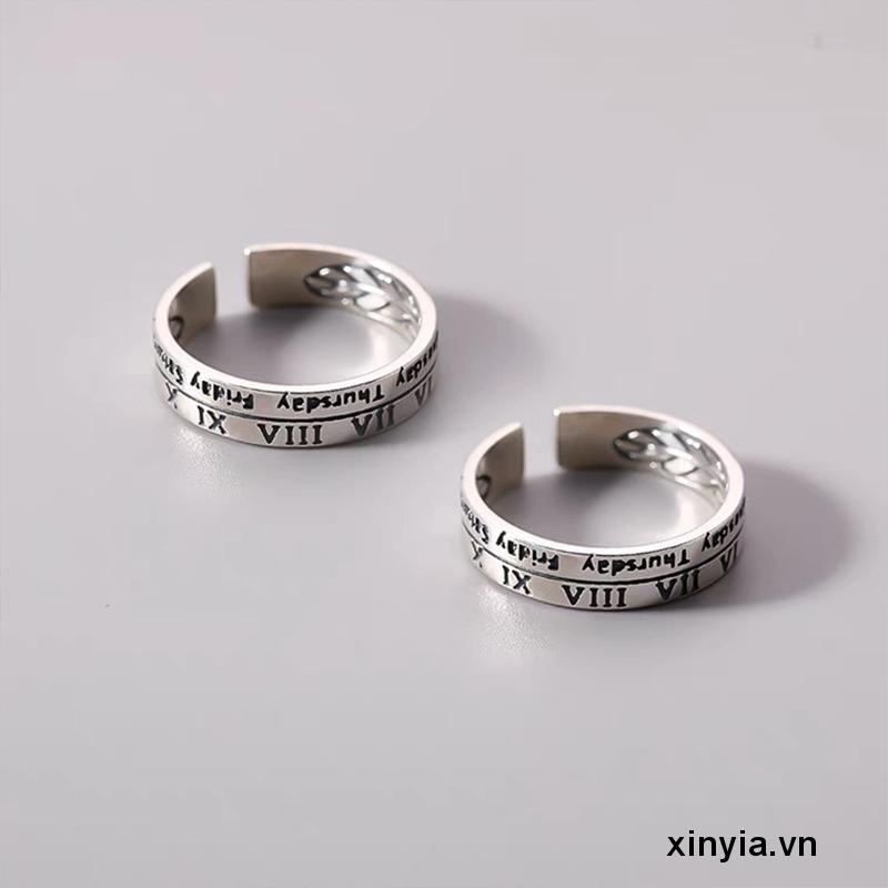 Nhẫn cặp mạ bạc 925 khắc số La Mã phong cách cổ điển thời trang