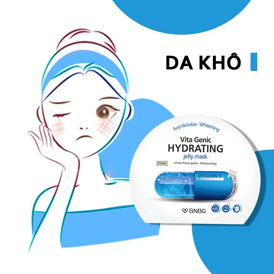 Combo 10 Mặt nạ giấy cấp nước dưỡng ẩm da mềm mượt, căng bóng BNBG Vita Genic Hydrating Jelly Mask (Vitamin E) 30ml x 10