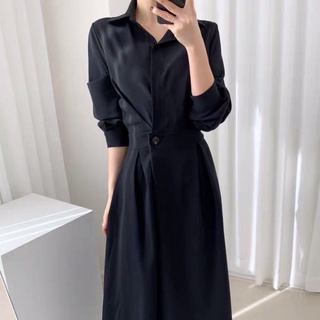 Đầm sơ mi vạt chéo thắt eo nhỏ