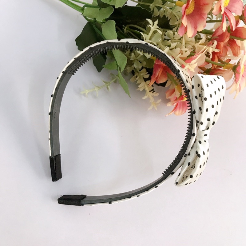 Băng Đô Nơ Vải Satin Chấm Bi Bờm Tóc Nơ Vải Satin Sang Chảnh