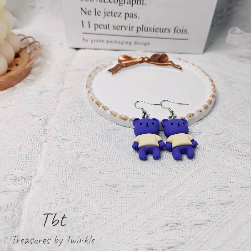 Bông tai mặt dây chuyền bông tai bạc gấu thỏ thời trang dễ thương tính khí bình dân Trang sức xanh Klein (Tbt)
