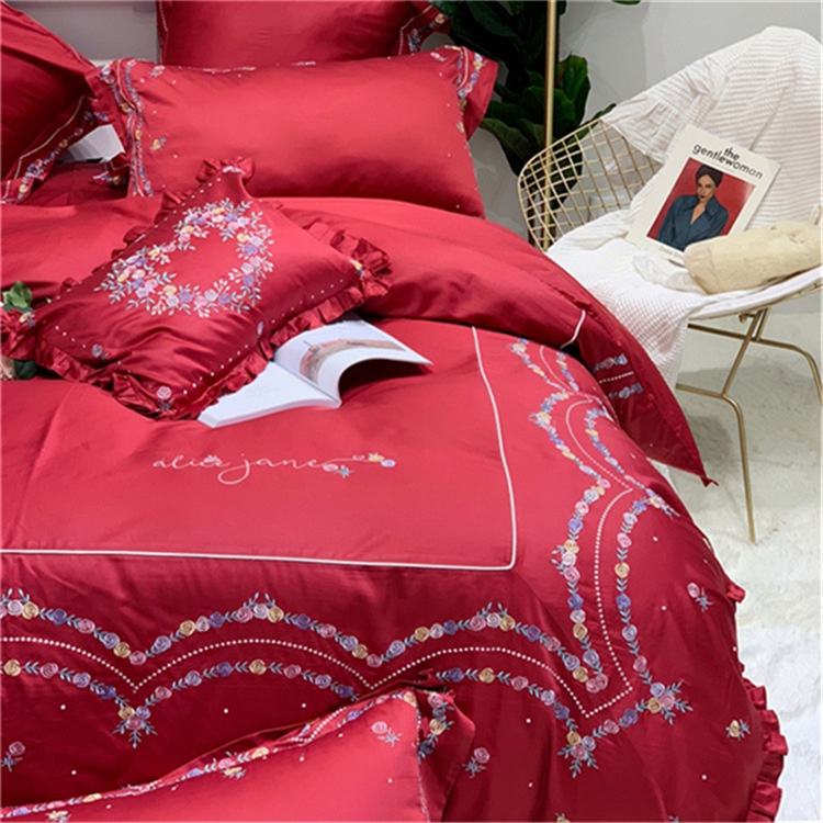 1732224 Bộ chăn ga cưới cotton lụa thêu 4CT cao cấp hàng nhập 150-180x200cm