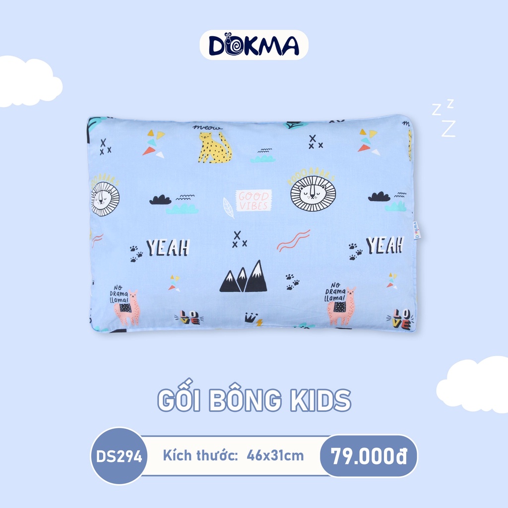 Gối Bông Kids Dokma Vải Organic Cotton Mềm Mại Cho Bé Từ 7 Tháng Đến 6 Tuổi Kích Thước 46cmx31cm.