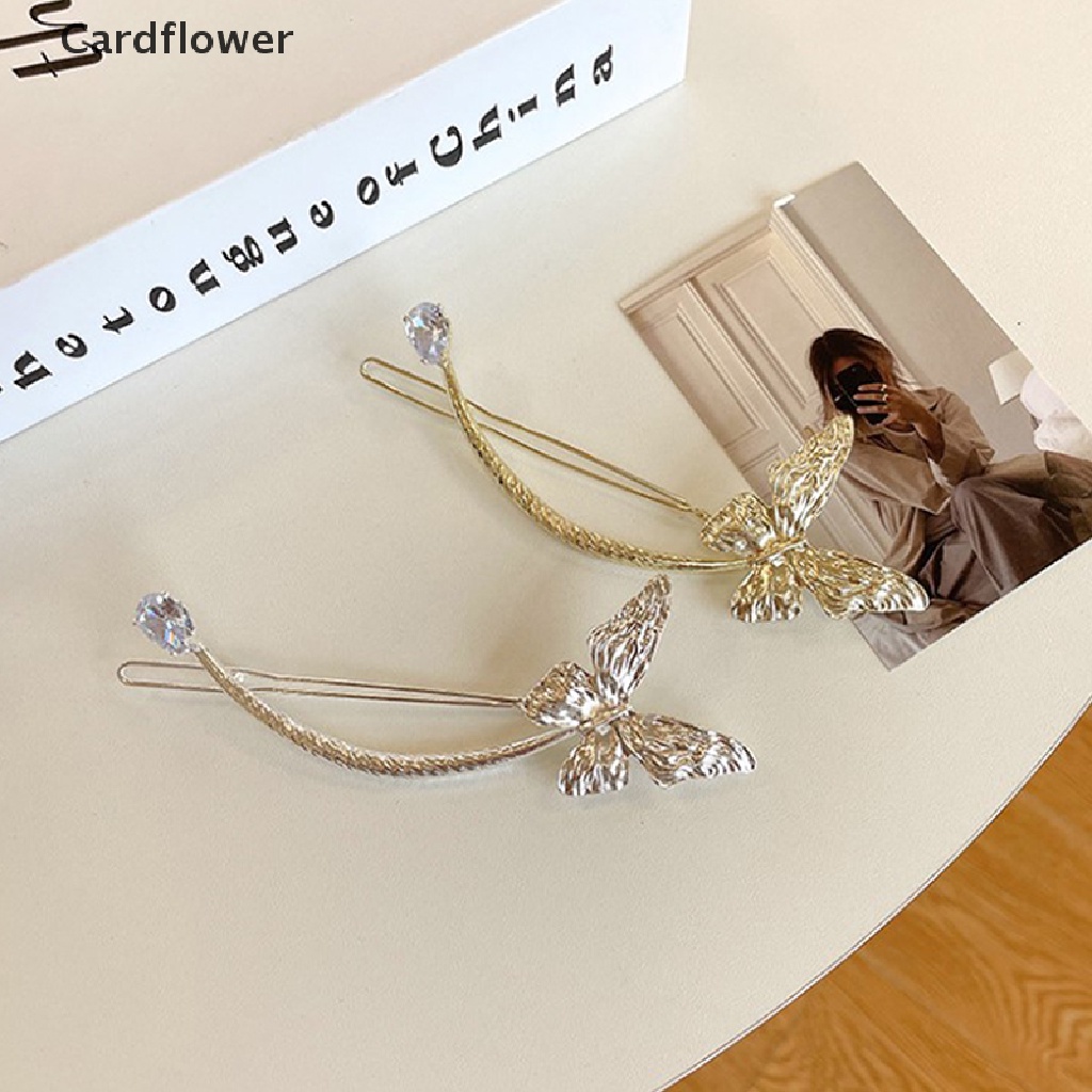 &lt; Cardflower &gt; Kẹp Tóc Kim Loại Cong Đính Ngọc Trai Hình Bướm Phong Cách Retro Đơn Giản Dành Cho Nữ