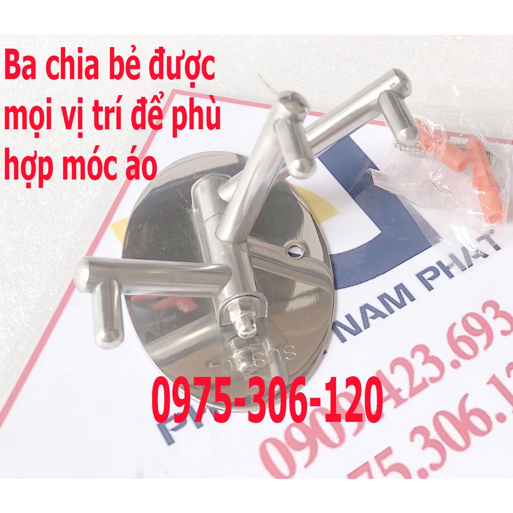 [ĐẢM BẢO 100% INOX 304] Bộ 3 chia MÓC treo quần áo trong nhà tắm INOX 304 BC1 BA CHIA TRÒN ĐÁNH BÓNG ĐẸP HÀNG ĐẶT