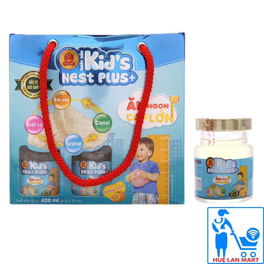 Nước Yến Sào Cao Cấp Thiên Việt Kid's Nest Plus+ Hương Cam Hộp 6 Lọ x 70ml