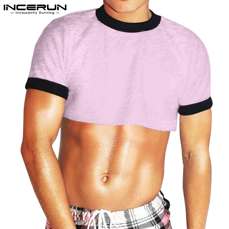 Áo thun lửng INCERUN tay ngắn in màu phong cách mùa hè cho nam