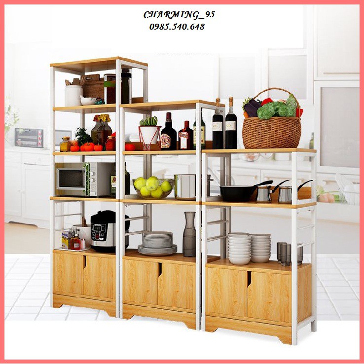 RE0130 Kệ bếp gỗ chân sắt 60CM - Kệ để đồ nhà bếp lò vi sóng đa năng
