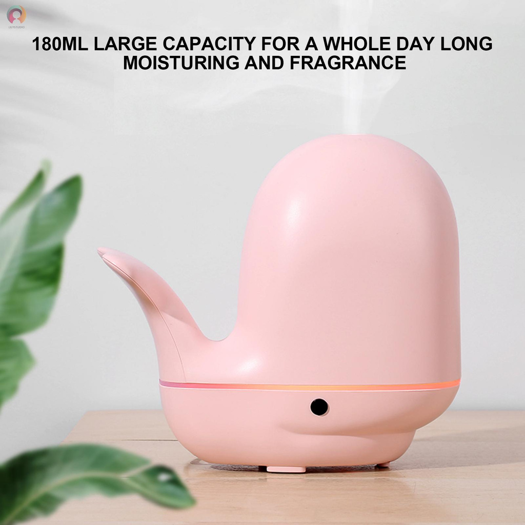 Ultrasonic Aroma Diffuser Humidifier Small Whale Style Essential Oil Diffuser 180ML Portable Waterless Auto Power Off Colorful Night Light for Home Office Blue