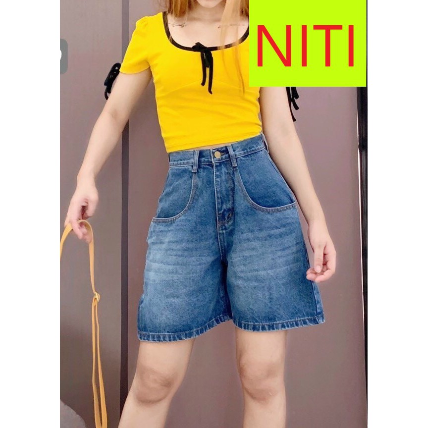 [ LẠ CHƯA ] QUẦN JEAN NGỐ LỬNG NỮ RÂU MÈO XANH ĐẬM LAI CUỐN TÚI KHOÉT LƯNG CAO NITI FORM RỘNG RÃI SIÊU THOÁNG MÁT