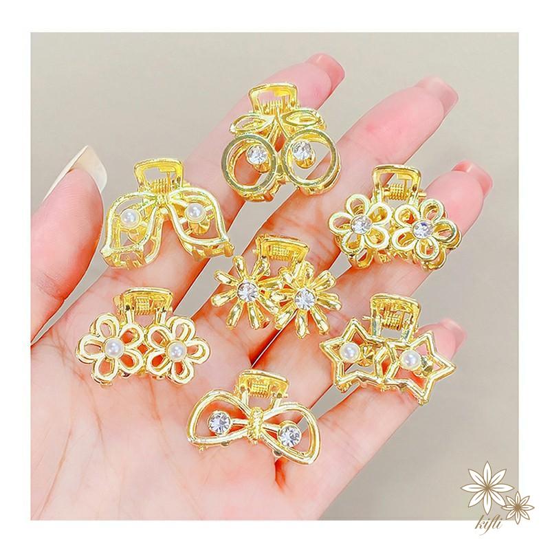 【kifli】Kẹp Tóc Kim Loại Nhỏ Đính Đá &amp; Ngọc Trai Cho Nữ