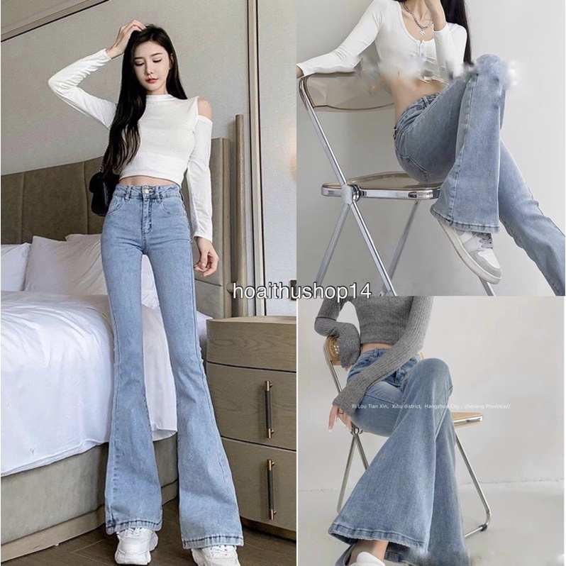 Quần jeans suông ống loe xanh siêu hot