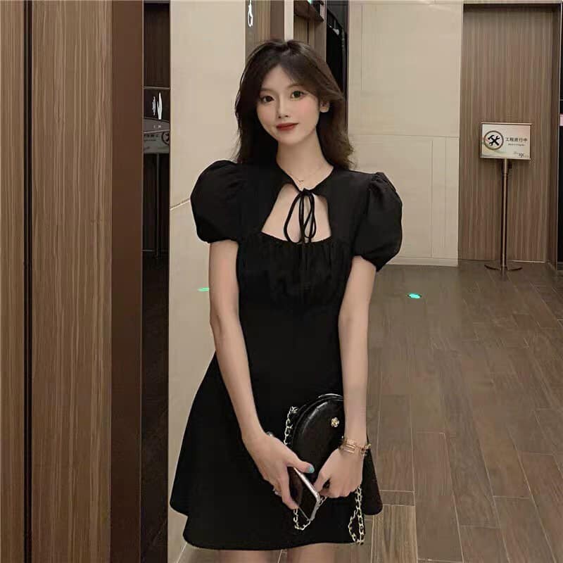 Váy trắng Hepburn buộc dây nơ cổ xinh xắn cá tính 2 màu trắng/đen (kèm video/ảnh thật) | BigBuy360 - bigbuy360.vn