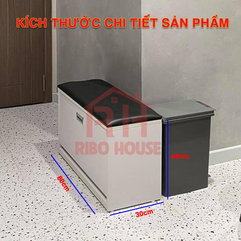 Tủ giày thông minh có đôn RIBO HOUSE với ngăn đóng mở gỗ dày 17li chiều ngang 80cm đệm ngồi xỏ giày cực êm RIBO132