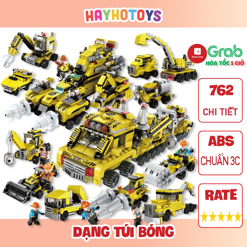 Đồ chơi lắp ráp Lego xe cần cẩu, lego máy xúc cho bé từ 5 tuổi dạng túi và hộp nhựa