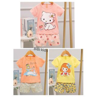 Bộ xuất hàn bé gái size nhỡ thun cotton lạnh cộc tay dễ thương mới nhất 2021