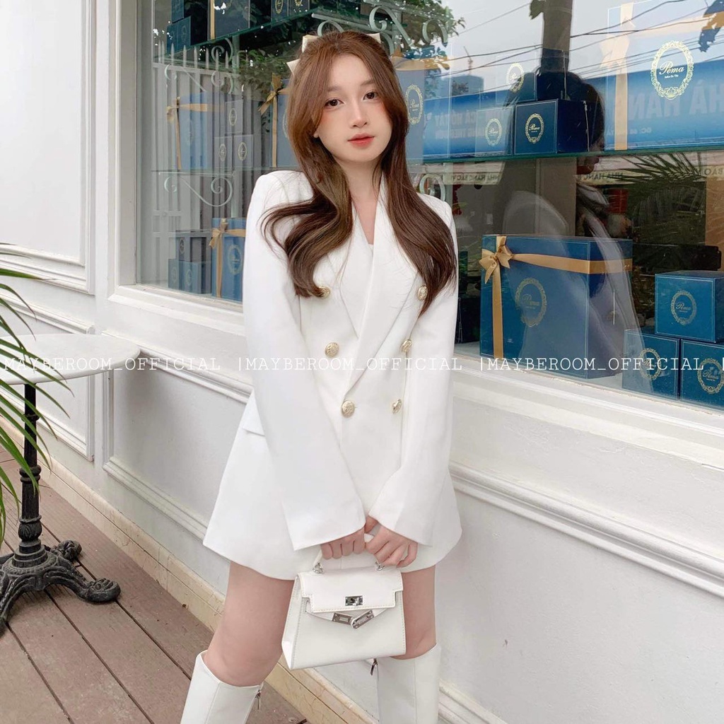 Blazer Ciara dáng dài ôm đính cúc vàng cao cấp Mayberoom