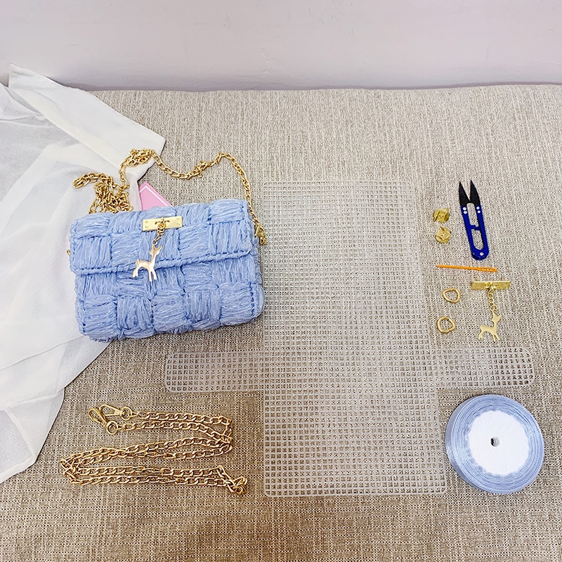 Túi tự đan, túi handmade đan len ruy băng DIY, đầy đủ nguyên liệu BÀ CHỊ CON EM