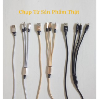 Cáp Sạc Đa Năng Bọc Dù 3A 3in1 Gồm Lightning-Micro USB-Type C Chất Liệu Cao Cấp Độ Bền Cao