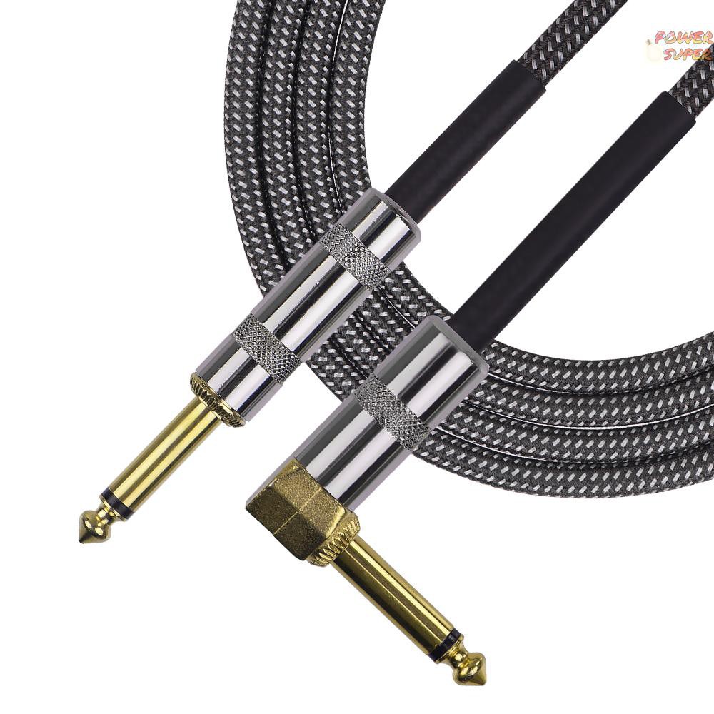 PSUPER 6 Meters/ 20 Feet Musical Instrument Audio Guitar Cable Cord 1/4 Inch Straight to Right-angle Gold-plated TS Plugs PVC Braided Fabric Jacket for Electric Guitar Bass Mixer Amplifier Equalizer