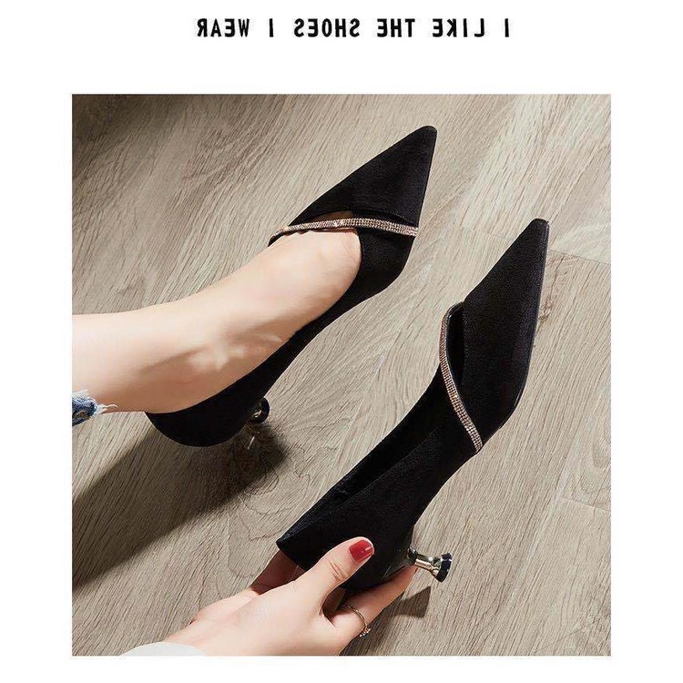 3 Cm Stilettos Fashion Low Heel Pointed Toe Single Shoes Female Stiletto Black French Temperament Small High Heels 3Cm P