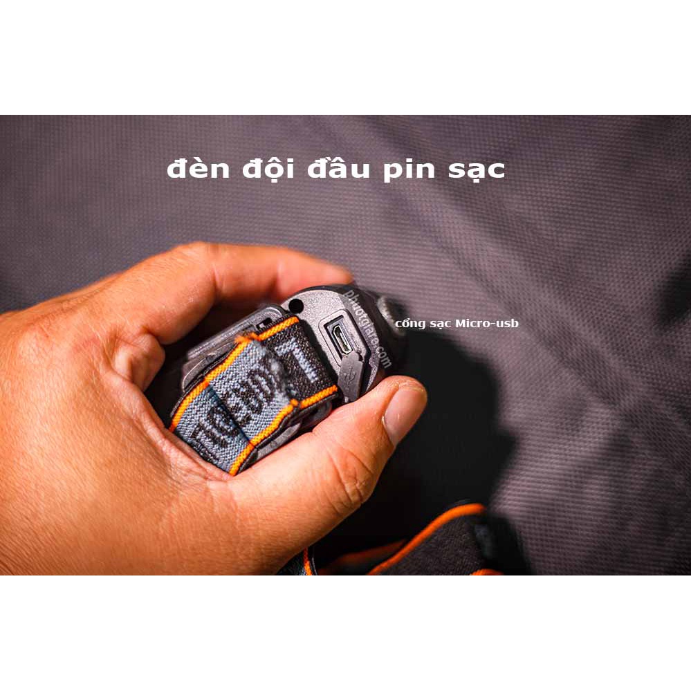 Đèn đội đầu xài pin sạc 2 chế độ cos pha