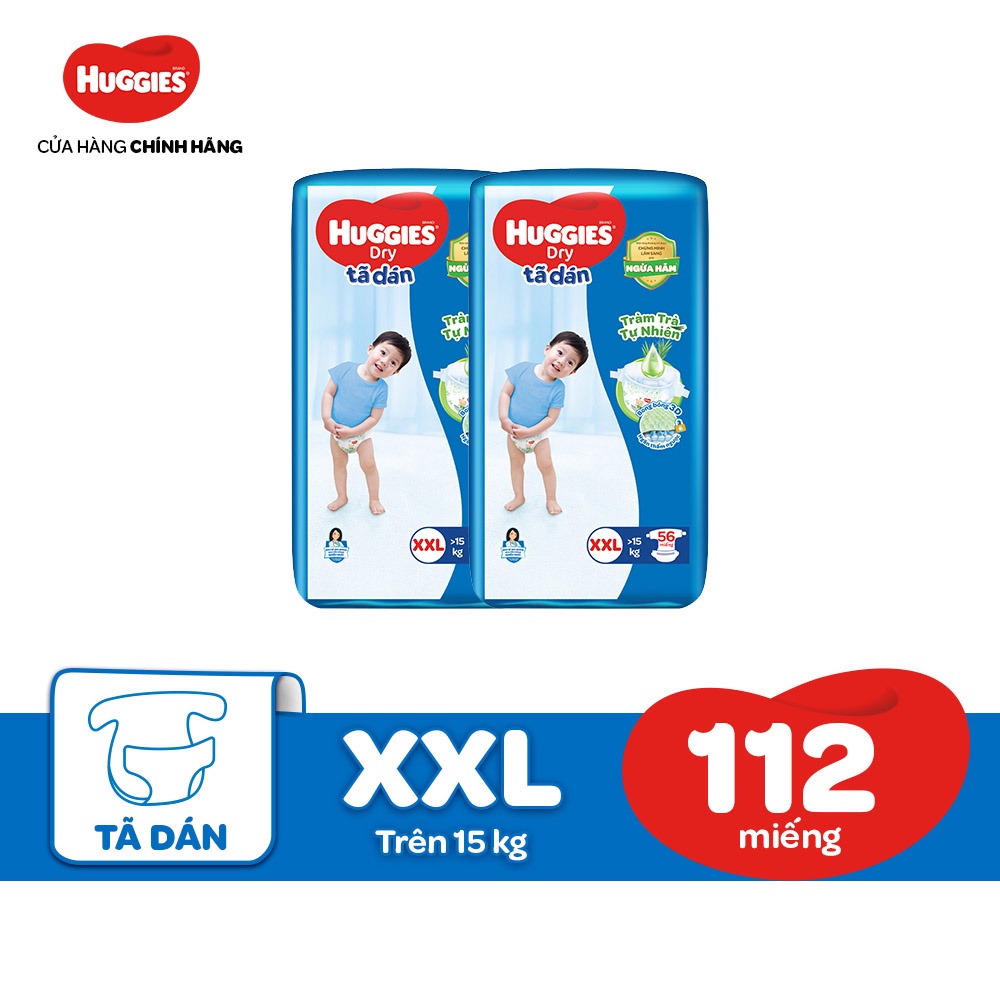 [HUGFEB15B -10% max 60k đơn 400k] Combo 2 Tã dán Huggies Tràm Trà Tự Nhiên Dry XXL56