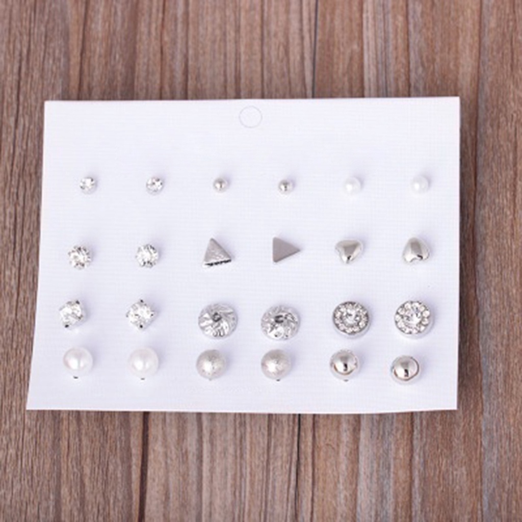 Set 12 đôi khuyên tai đính đá xanh dương nhiều kiểu dáng