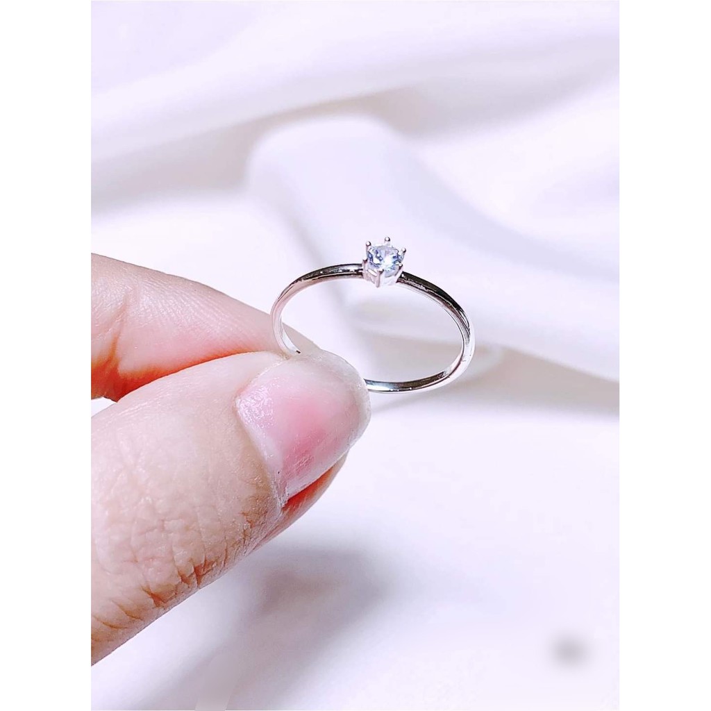 Nhẫn bạc ý DaLiA Jewelry vòng trơn chấm đá giản đơn, chuẩn bạc ý S925, nhẫn cỏ