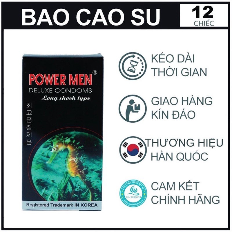 [POWERMEN] Bao cao su gân gai nổi siêu kéo dài thời gian POWER MEN CÁ NGỰA hộp 12 cái