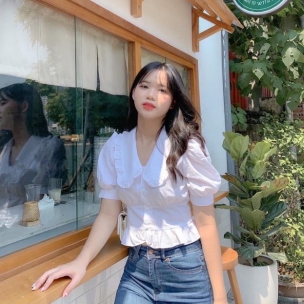 Áo sơ mi nữ cộc tay thiết kế kiểu phong cách nhẹ nhàng_087 chất mát, phom đẹp, nội y xanh