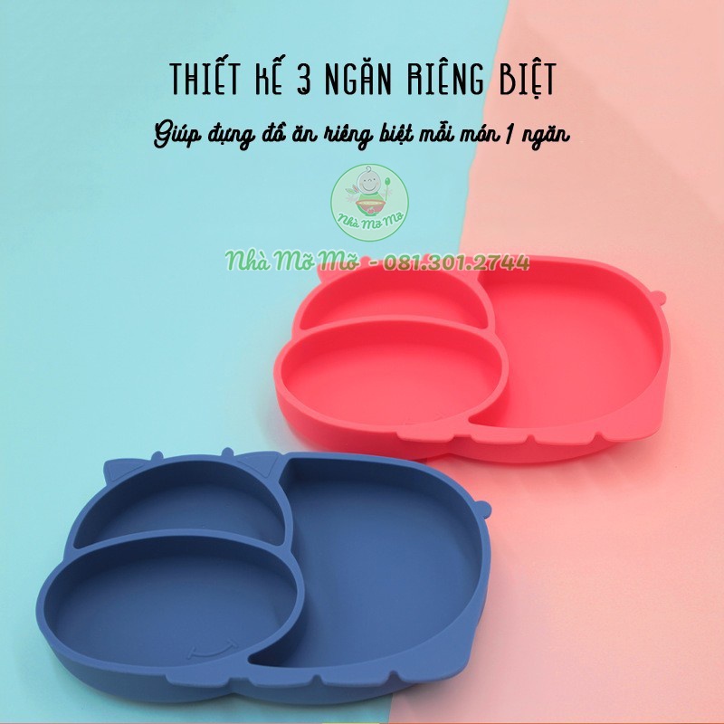 Khay Silicon Bò Sữa 3 Ngăn Có Đế Chống Lật Cho Bé Ăn Dặm - Nhà Mỡ