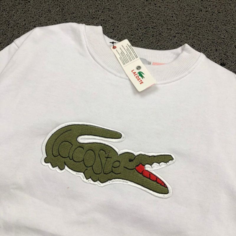 Áo Sweater Lac0Ste CR0CCODILE Cổ Thuyền Màu Trắng | BigBuy360 - bigbuy360.vn