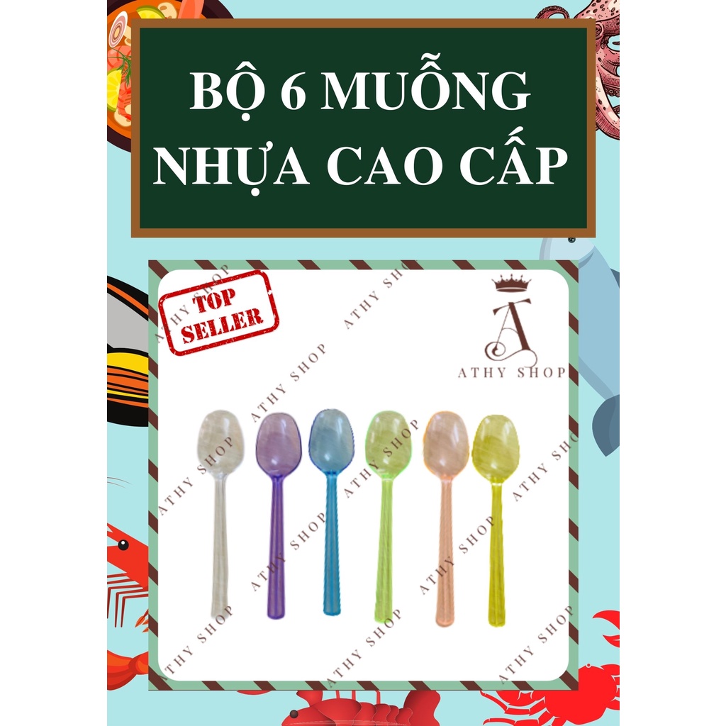 COMBO 6 MUỖNG NHỰA CAO CẤP ĐẸP RẺ, bộ 6 thìa ăn uống cho bé, đồ dùng bàn ăn phòng bếp, set muỗng dễ thương, spoon spoons