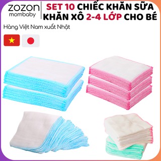 Khăn sữa xô cho bé, Set 10 khăn mặt vải xô 2-3-4 lớp cho trẻ sơ sinh, lau sữa trớ mũi dãi, lau mặt, vệ sinh người cho bé