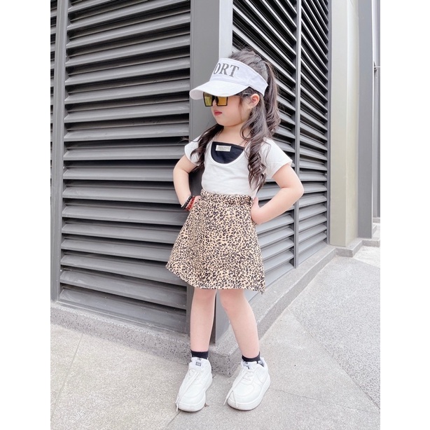 Xả Set áo phối cv beo xkids bé gái 15-25kg