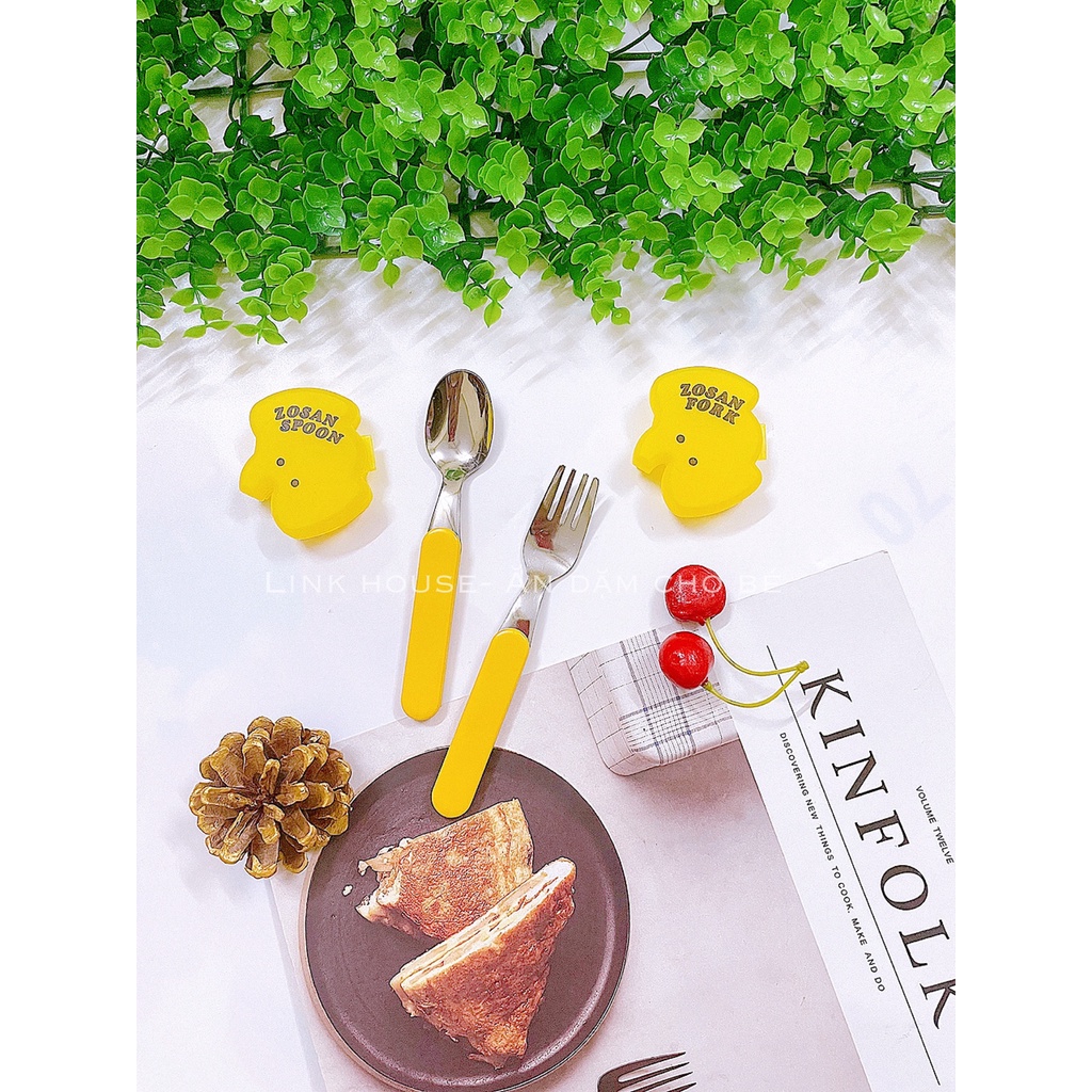 Thìa - Dĩa Inox Zosan Fork Nhật kèm hộp hình thú ( Có tách lẻ )