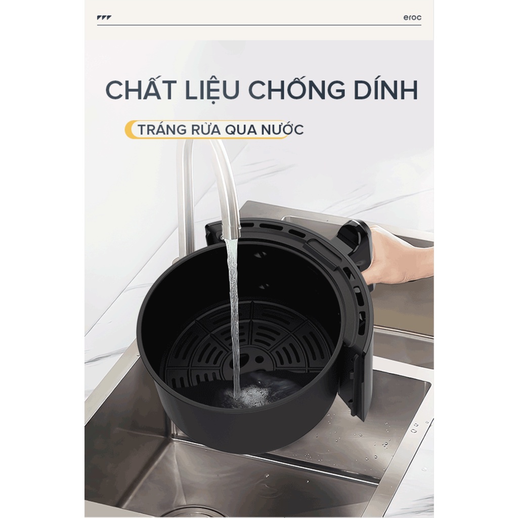 Nồi Chiên Không Dầu Eroc V-D2 Chống Dính 5.5L [Thép Không Gỉ, Màn Hình Cảm Ứng] Bảo Hành 1 Năm