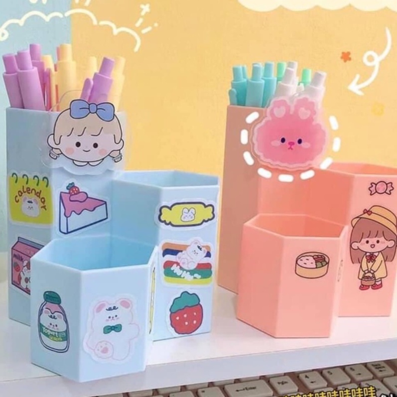 Ống đựng bút 3 ngăn hình khối bắt mắt và hợp thời trang