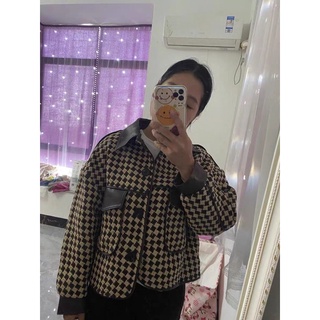 [HÀNG ORDER] Áo khoác croptop da hoạ tiết houndstooth (ảnh thật ở cuối)
