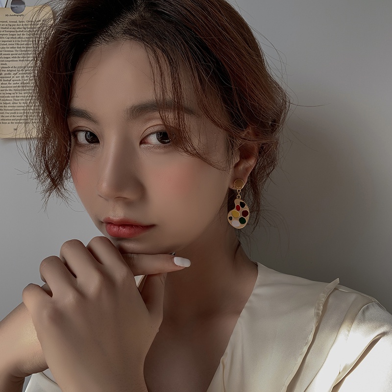 Bông Tai Kim Bạc 925 Hình Bảng Vẽ Vui Nhộn Phong Cách Retro Hàn Quốc