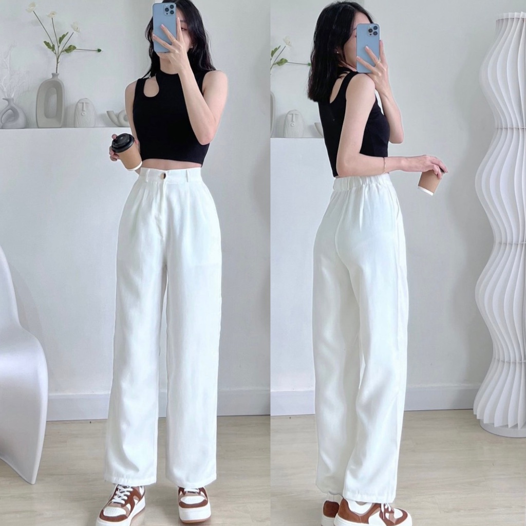 Quần nhung ống rộng suông dài, chất nhung tăm mịn siêu đẹp màu Trắng