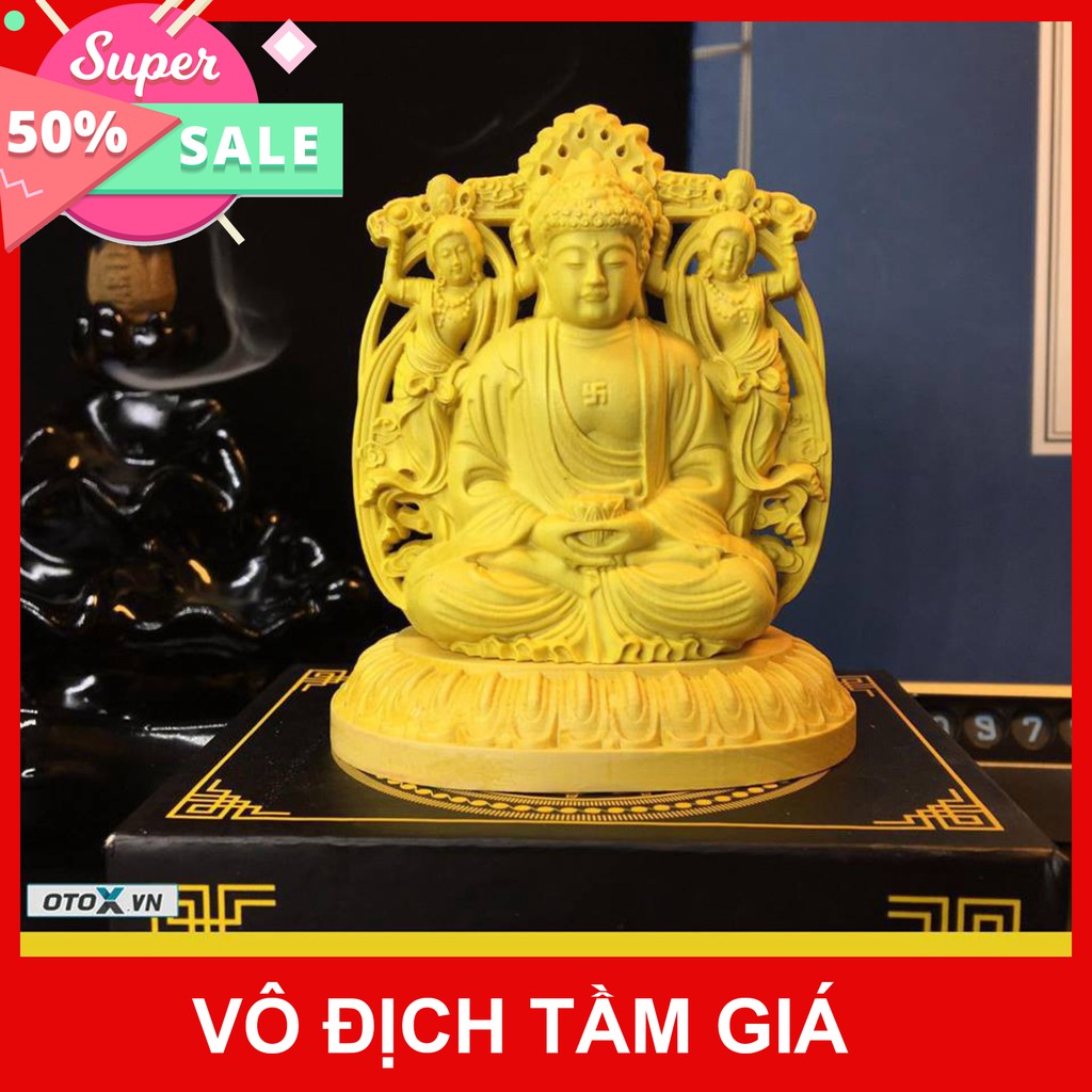 ((HOT )) Tượng phật A Di Đà gỗ -Tặng vòng đeo tay (để trên bàn lv với trên taplo ôtô )