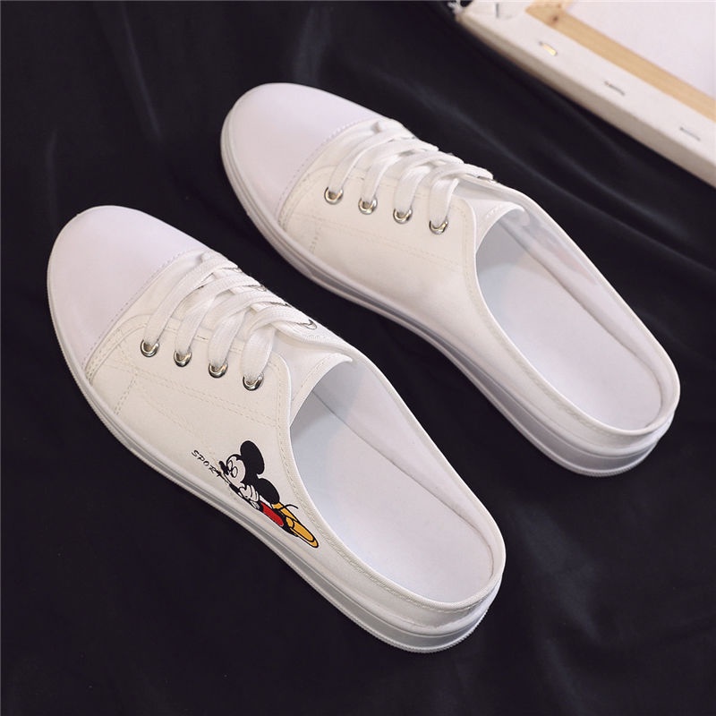 Giày lười bằng vải canvas họa tiết gấu nhỏ dễ thương thoáng khí thoải mái cho nữ d302