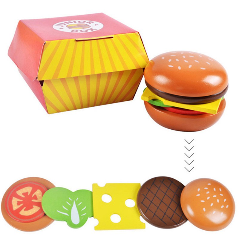 Bộ Đồ Chơi Cắt Bánh Hamburger Bằng Gỗ Cho Bé