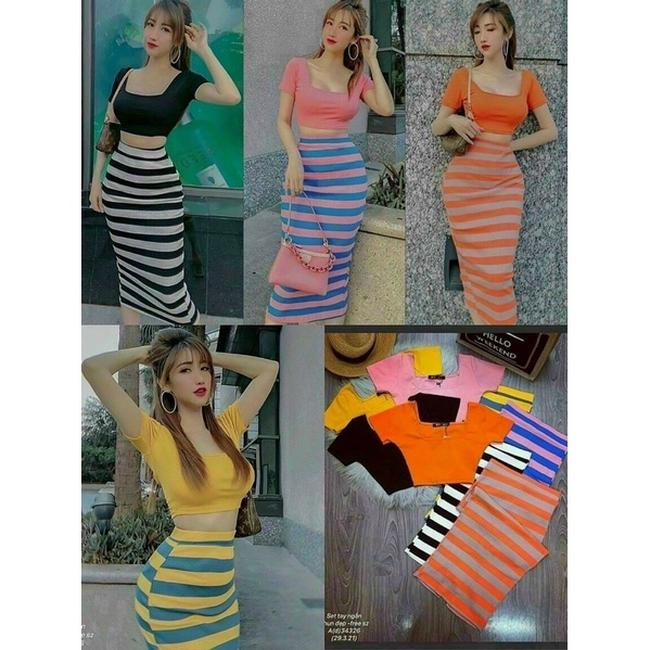 SET VÁY CỔ VUÔNG SỌC SIÊU XINH